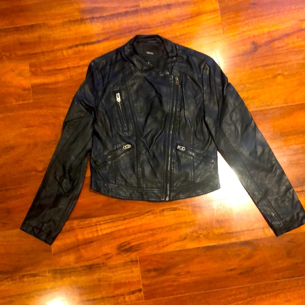 Black faux leather coat with zippers